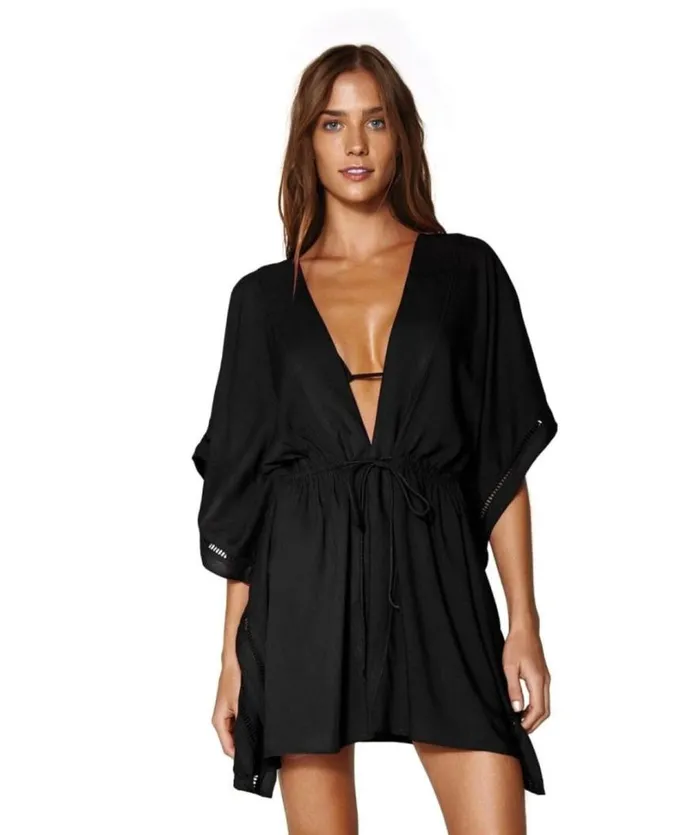 Cover Ups Women ViX Paula Hermanny Embroidery Kimono 8211 Black