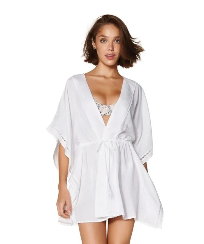 Cover Ups Women ViX Paula Hermanny Embroidery Kimono 8211 White