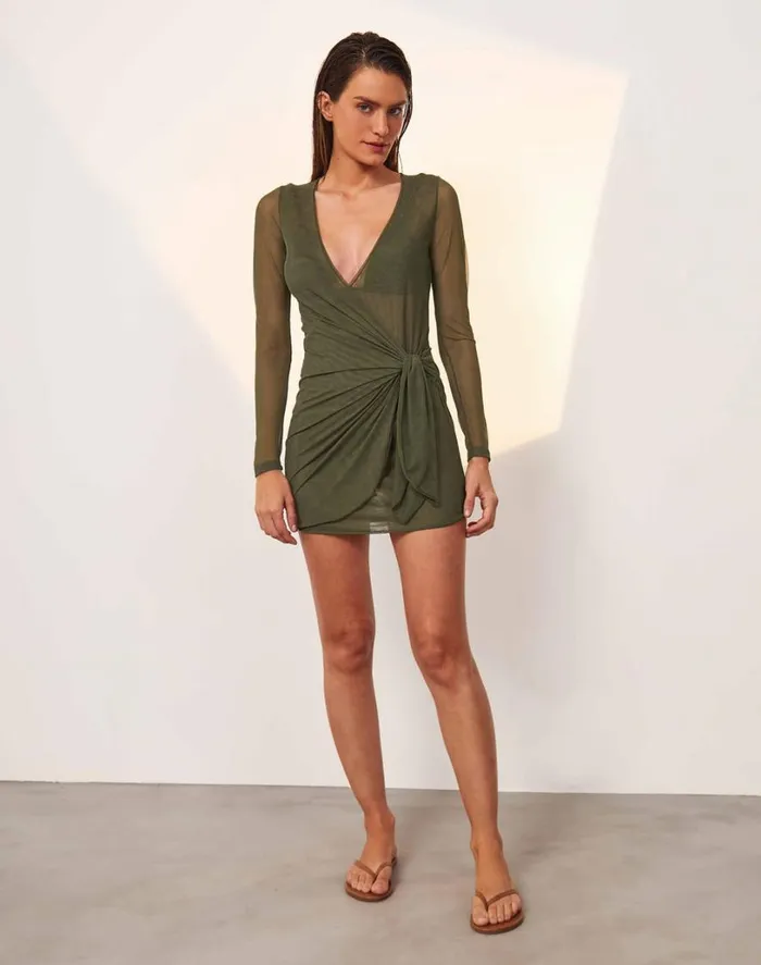 Cover Ups Women ViX Paula Hermanny Emily Long Sleeve Short Cover Up 8211 Evergreen