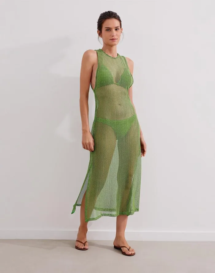 Cover Ups Women ViX Paula Hermanny Mesh Twist Long Cover Up 8211 Acid Green