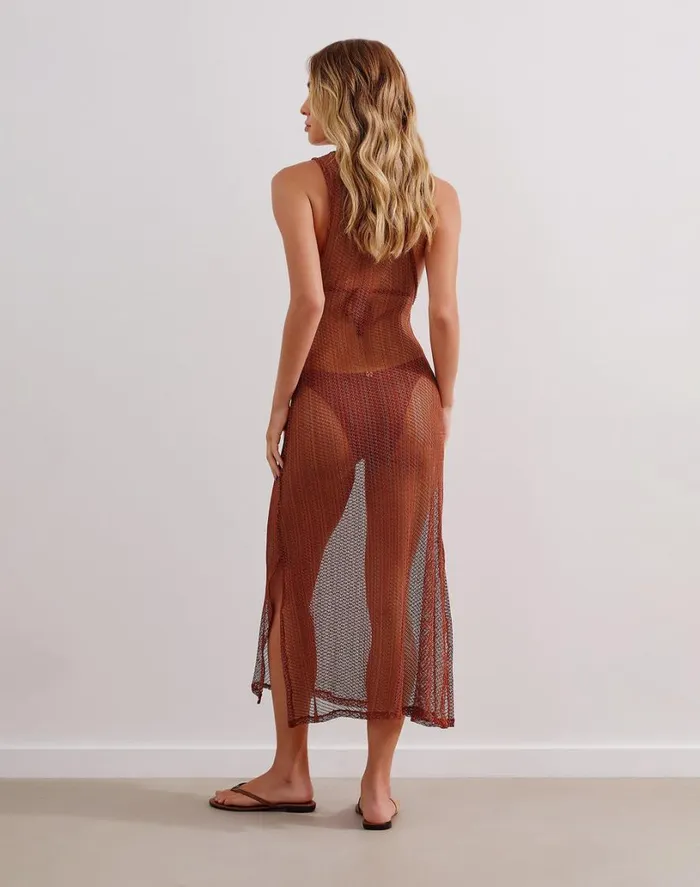 Cover Ups Women ViX Paula Hermanny Mesh Twist Long Cover Up 8211 Brick