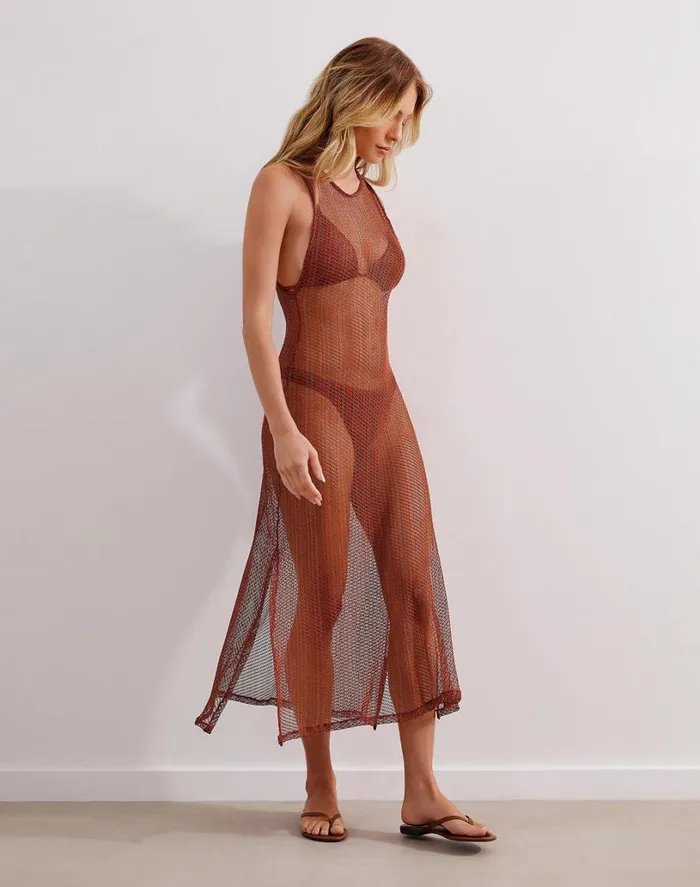 Cover Ups Women ViX Paula Hermanny Mesh Twist Long Cover Up 8211 Brick