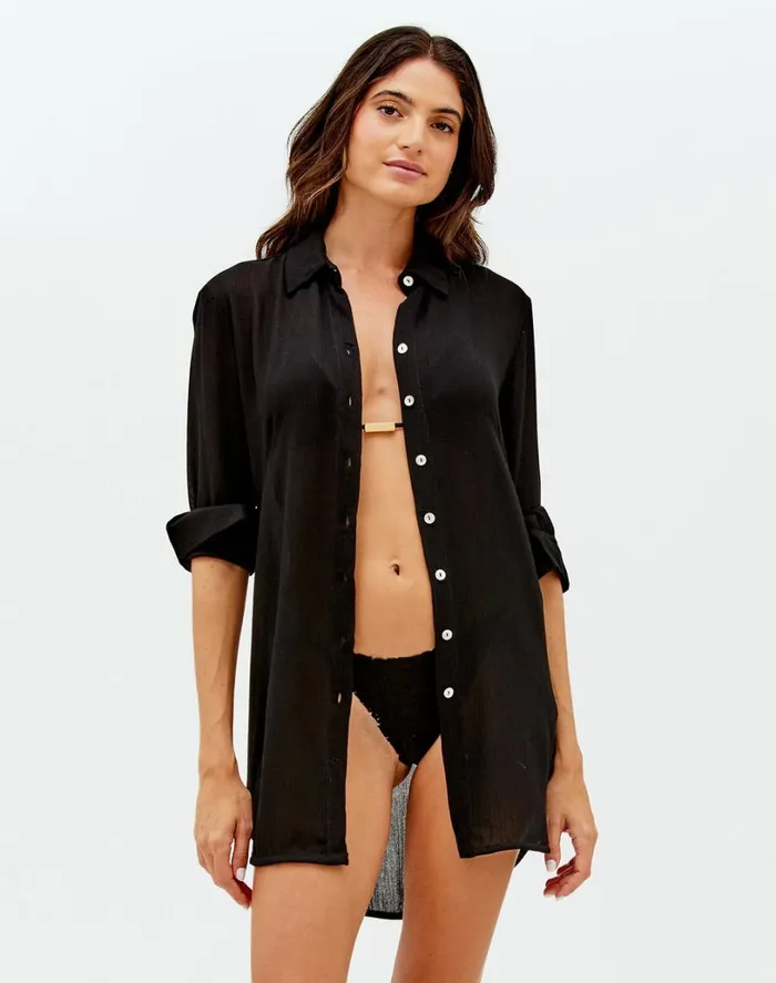 Cover Ups Women ViX Paula Hermanny Mila Blouse Cover Up 8211 Black