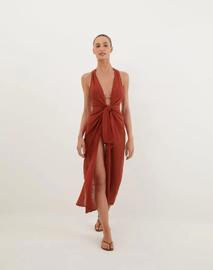 Cover Ups Women ViX Paula Hermanny Mita Long Cover Up 8211 Redwood
