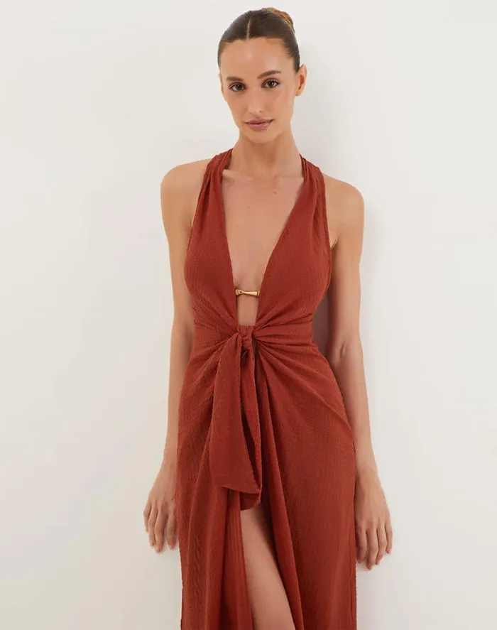 Cover Ups Women ViX Paula Hermanny Mita Long Cover Up 8211 Redwood