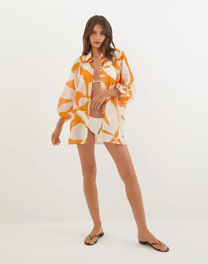 Cover Ups Women ViX Paula Hermanny Moana Short Cover Up 8211 Bossa Sunset
