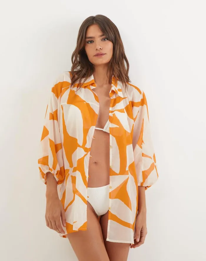 Cover Ups Women ViX Paula Hermanny Moana Short Cover Up 8211 Bossa Sunset