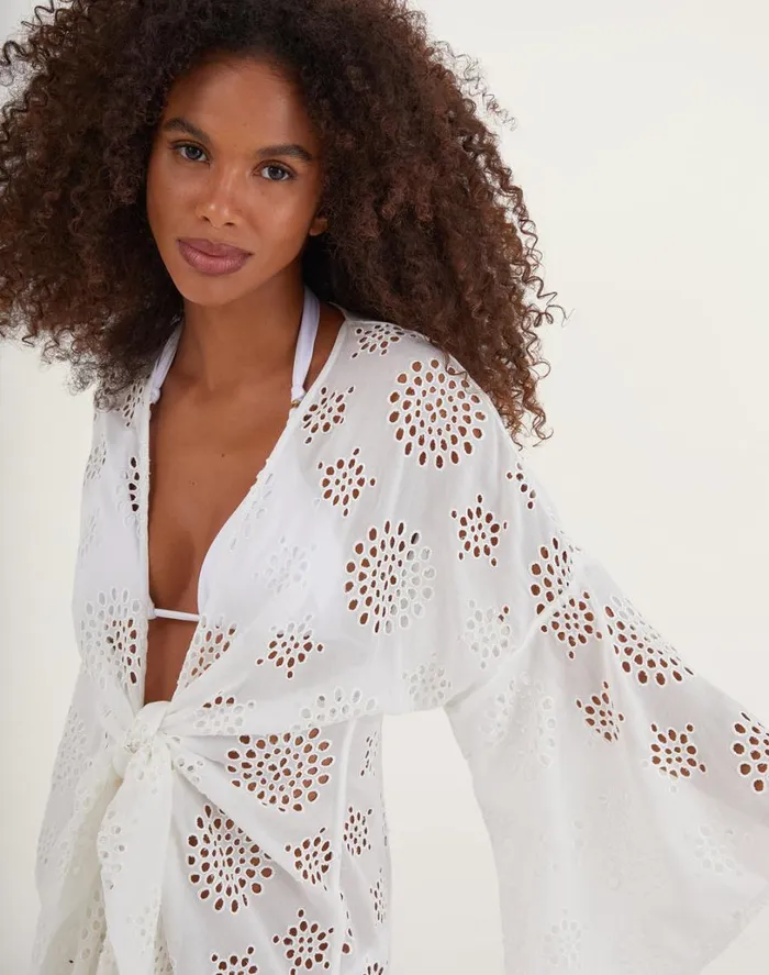 Cover Ups Women ViX Paula Hermanny Perola Knot Short Cover Up 8211 Off White