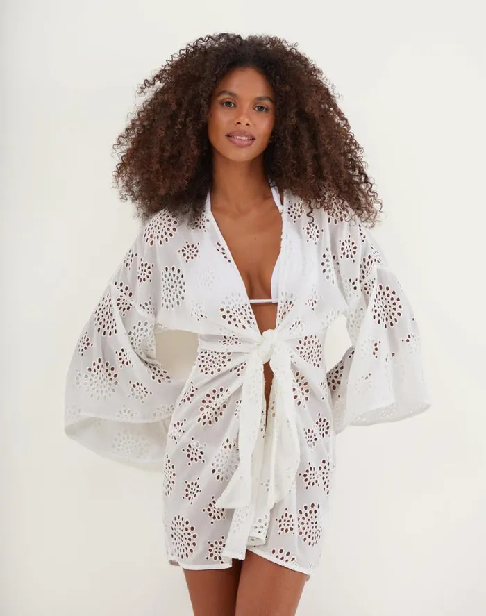 Cover Ups Women ViX Paula Hermanny Perola Knot Short Cover Up 8211 Off White