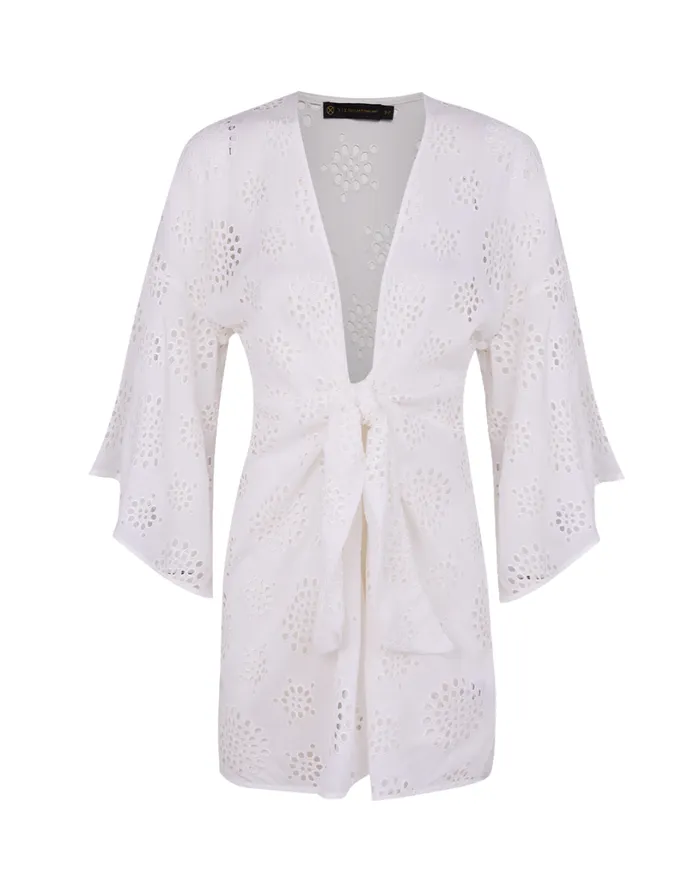 Cover Ups Women ViX Paula Hermanny Perola Knot Short Cover Up 8211 Off White
