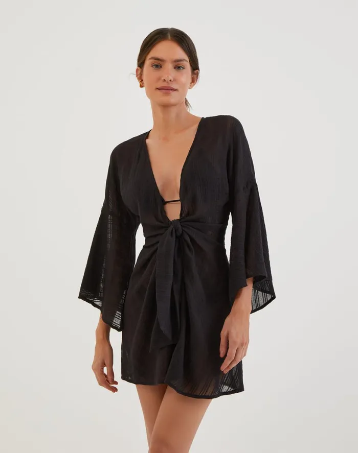 Cover Ups Women ViX Paula Hermanny Perola Short Caftan 8211 Black