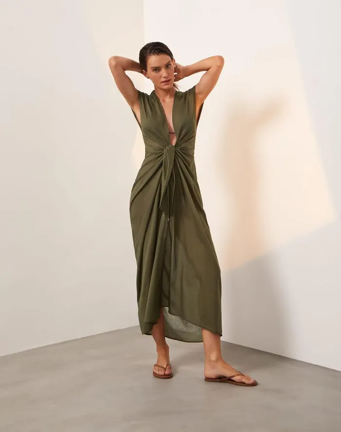 Cover Ups Women ViX Paula Hermanny Sasha Long Cover Up 8211 Evergreen