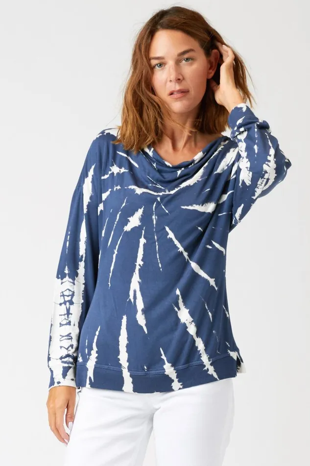 Dayo Cowl Neck Top Radial Wash Naval Clothing XCVI Sweatshirts