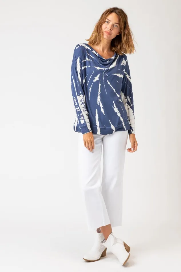 Dayo Cowl Neck Top Radial Wash Naval Clothing XCVI Sweatshirts