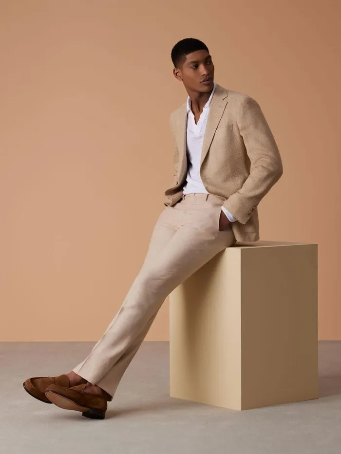Dress Pants Mens Paul Stuart LinenSilk Plain Front Dress Trouser Stone