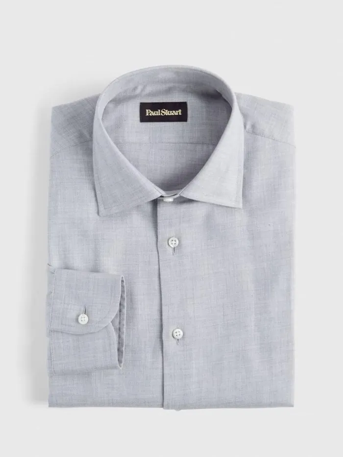 Dress Shirts Mens Paul Stuart Cotton And Cashmere Solid Dress Shirt Grey