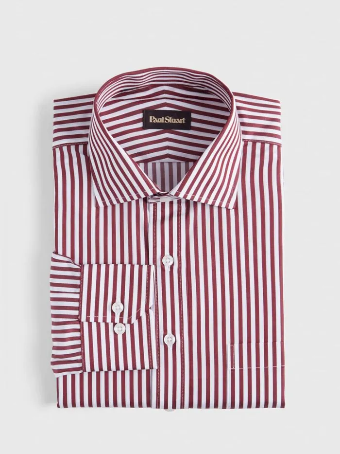 Dress Shirts Mens Paul Stuart Dark Red Bengal Stripe Dress Shirt Red