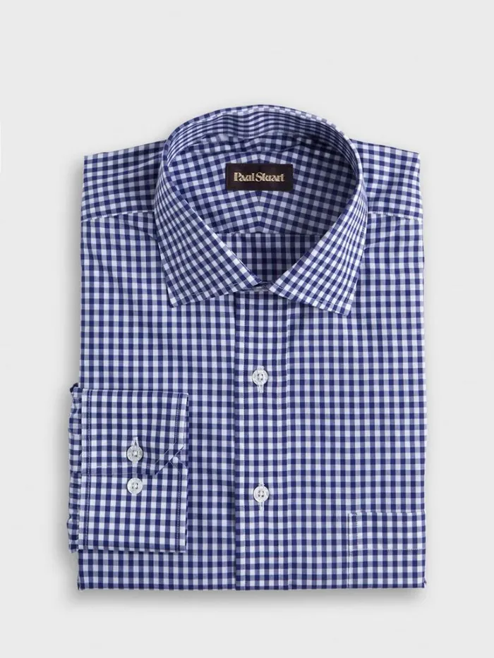 Dress Shirts Mens Paul Stuart Gingham Check Cotton Dress Shirt Navy