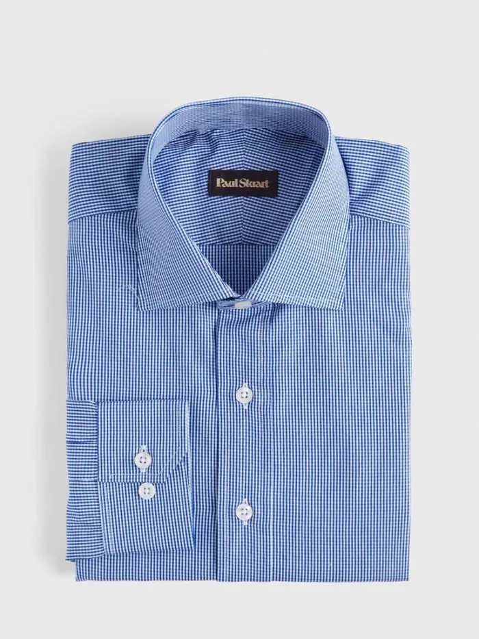 Dress Shirts Mens Paul Stuart Micro Gingham Check Slim Fit Dress Shirt Navy