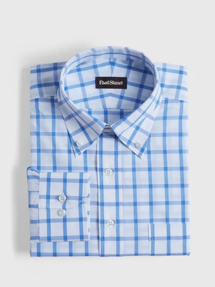 Dress Shirts Mens Paul Stuart Oversized Windowpane Cotton Dress Shirt Blue