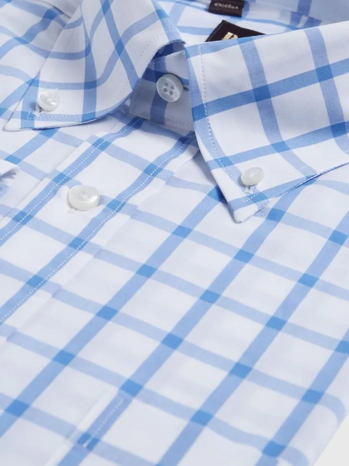 Dress Shirts Mens Paul Stuart Oversized Windowpane Cotton Dress Shirt Blue