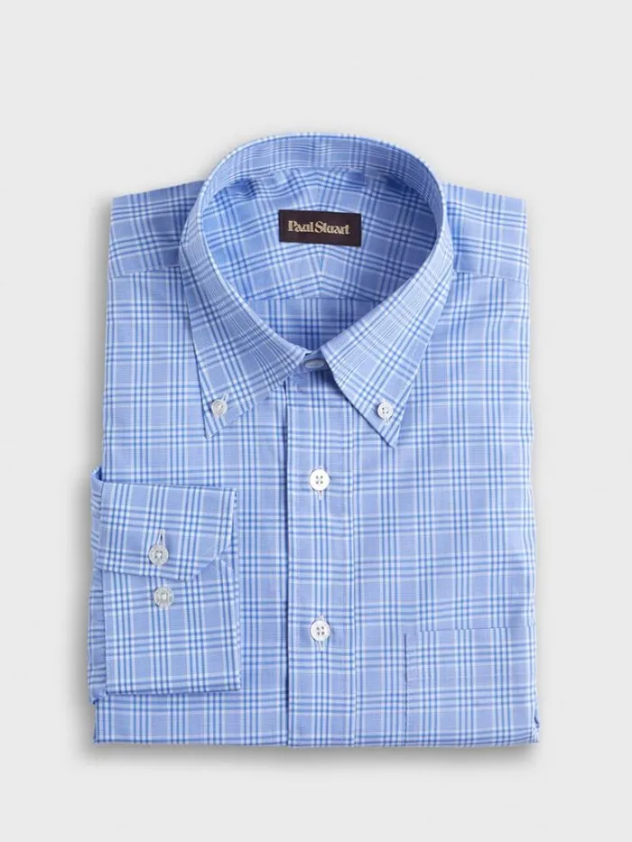 Dress Shirts Mens Paul Stuart Plaid Cotton Dress Shirt Light Blue