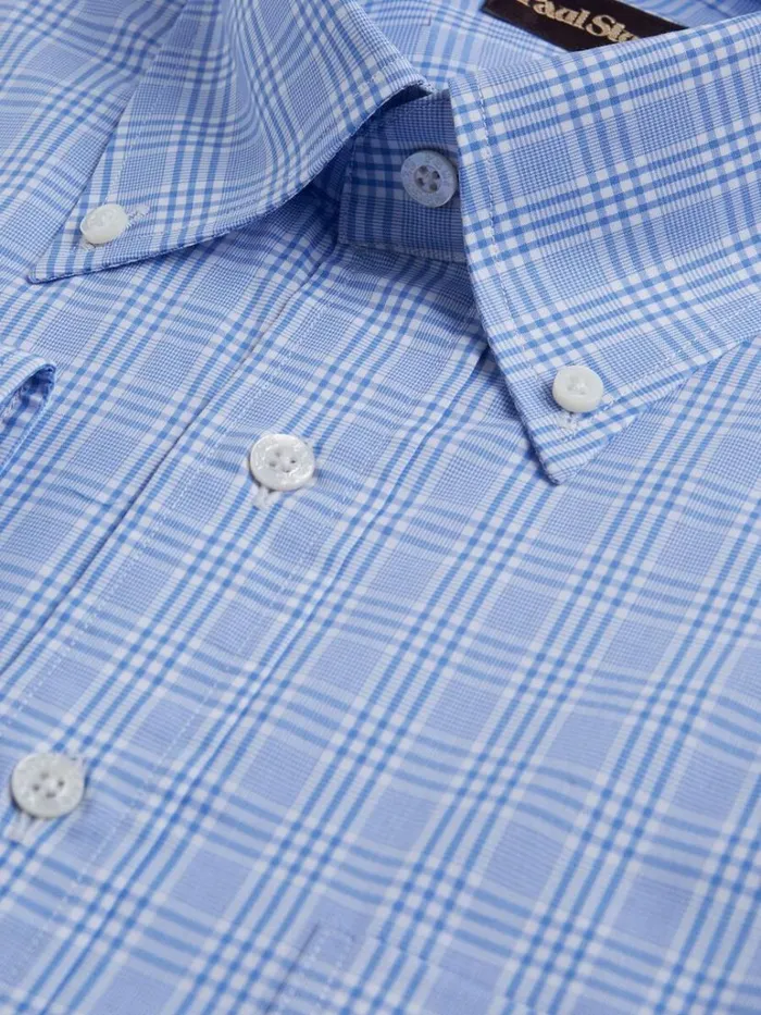 Dress Shirts Mens Paul Stuart Plaid Cotton Dress Shirt Light Blue