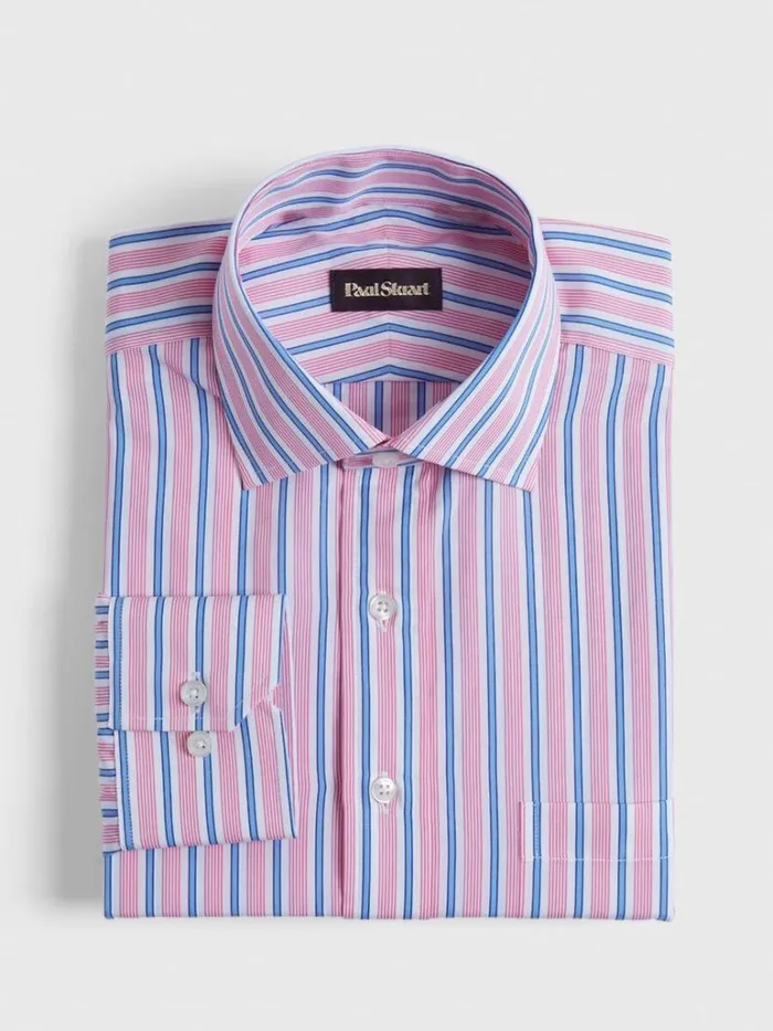 Dress Shirts Mens Paul Stuart Variegated Stripe Cotton Dress Shirt Pink