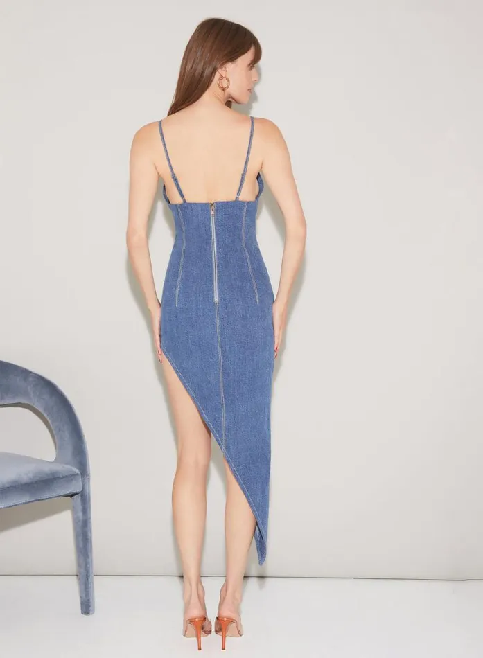 Dresses Clothing Fleur Du Mal Asymmetric Denim High Leg Dress Medium Wash Denim