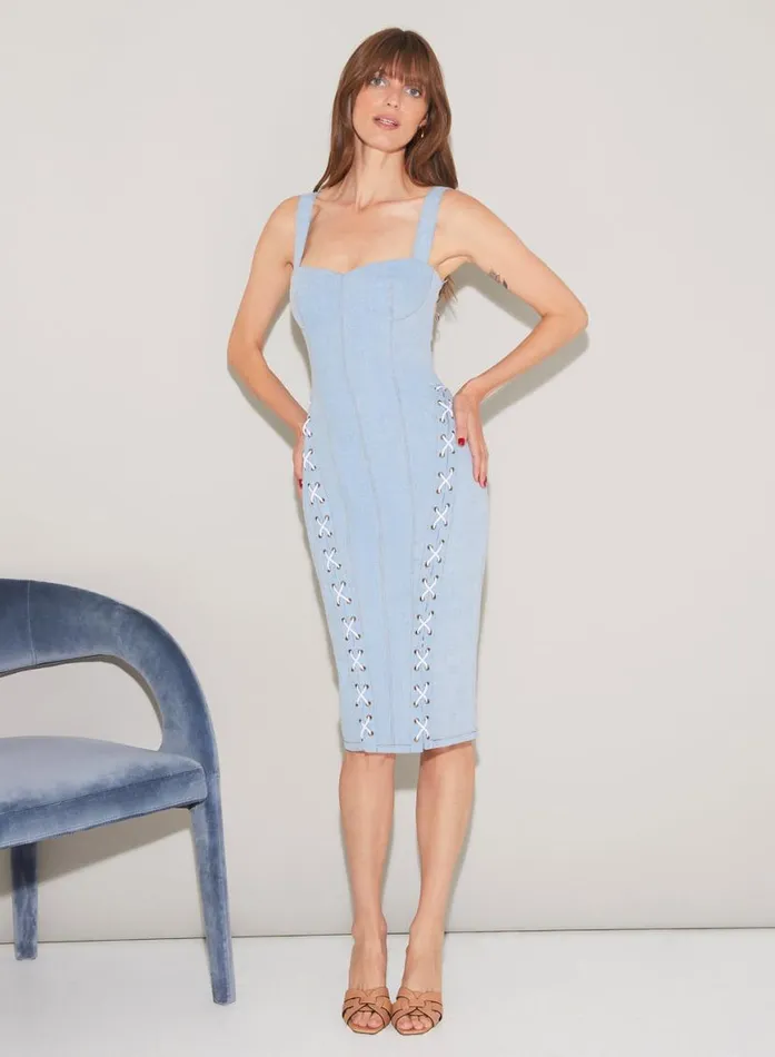 Dresses Clothing Fleur Du Mal Denim Lace Up Dress Light Wash Denim