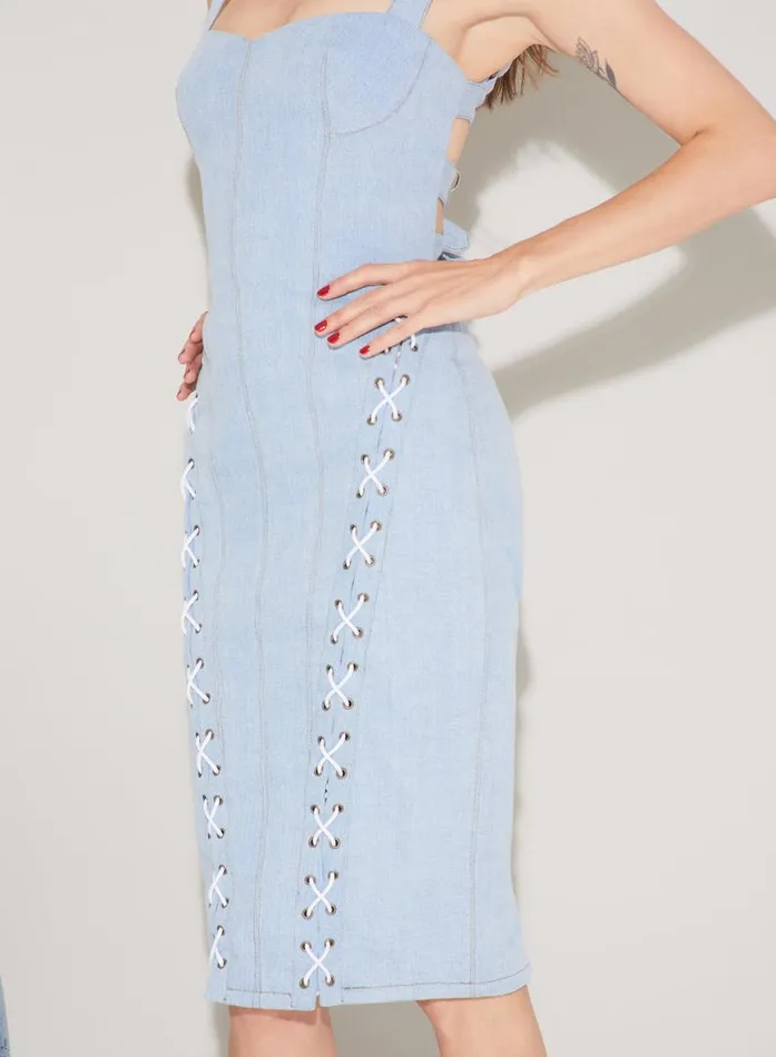 Dresses Clothing Fleur Du Mal Denim Lace Up Dress Light Wash Denim