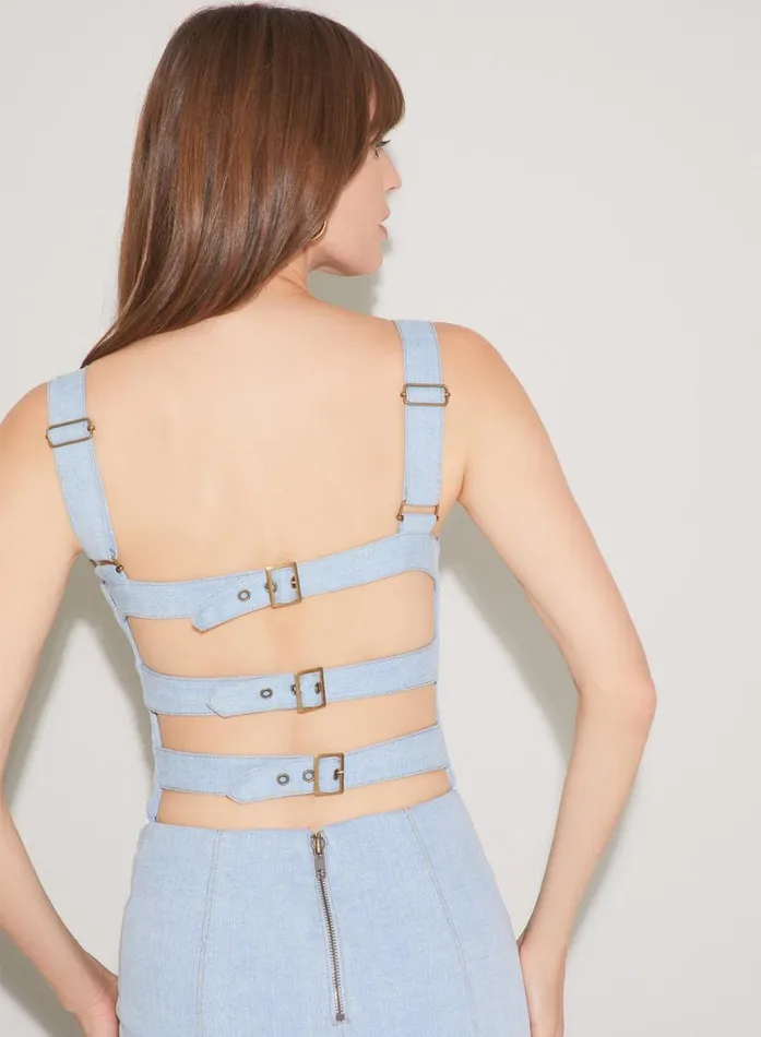 Dresses Clothing Fleur Du Mal Denim Lace Up Dress Light Wash Denim