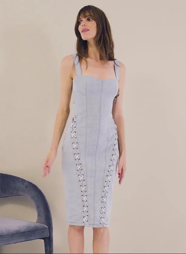 Dresses Clothing Fleur Du Mal Denim Lace Up Dress Light Wash Denim