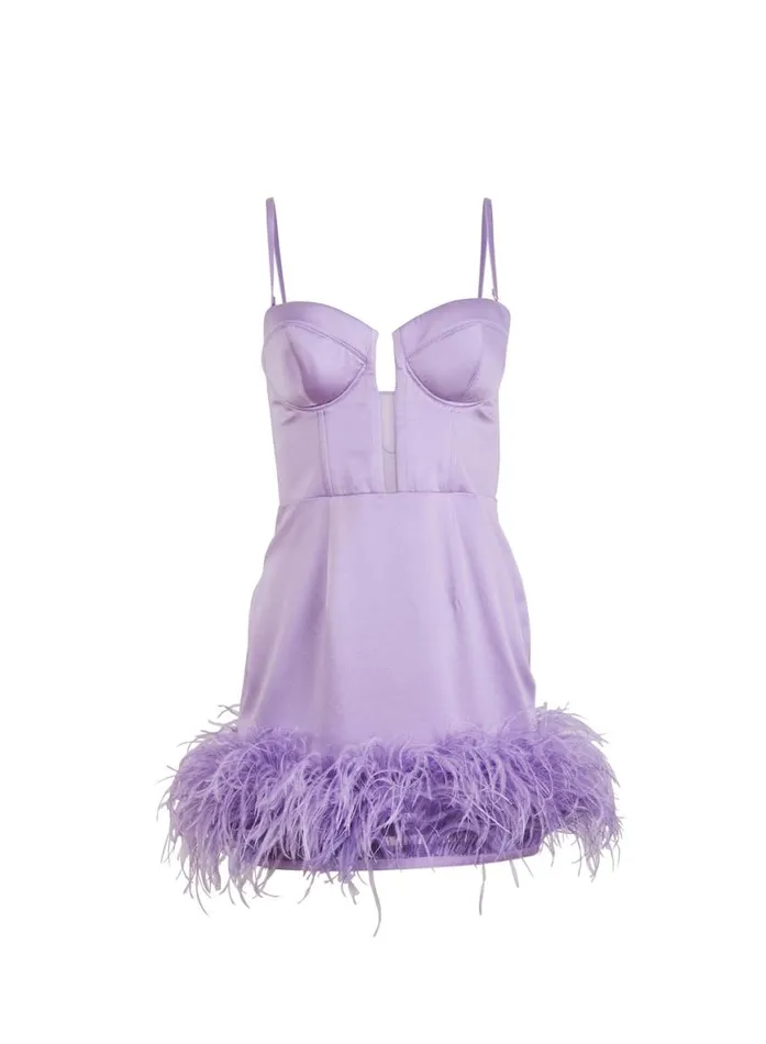 Dresses Clothing Fleur Du Mal Feather Embellished Bustier Dress Light Lilac