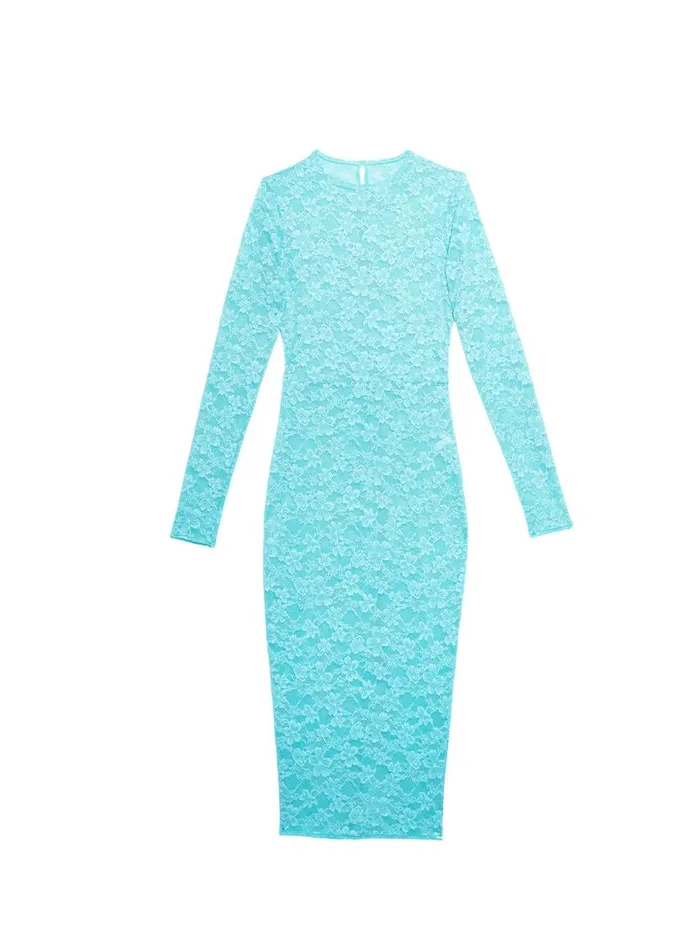 Dresses Clothing Fleur Du Mal Le Stretch Lace Long Sleeve Dress Bright Jade