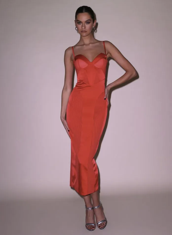 Dresses Clothing Fleur Du Mal Long Silk and Mesh Bustier Dress Kiss