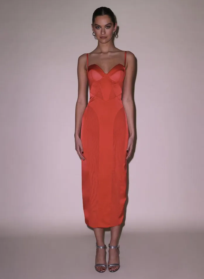 Dresses Clothing Fleur Du Mal Long Silk and Mesh Bustier Dress Kiss