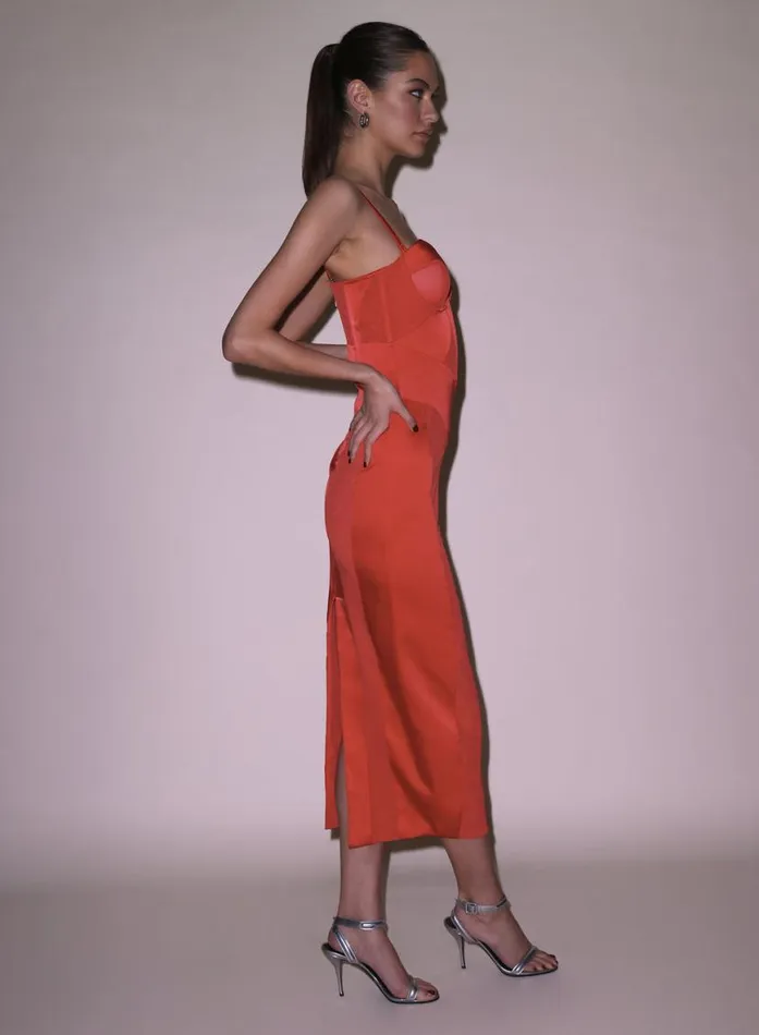 Dresses Clothing Fleur Du Mal Long Silk and Mesh Bustier Dress Kiss