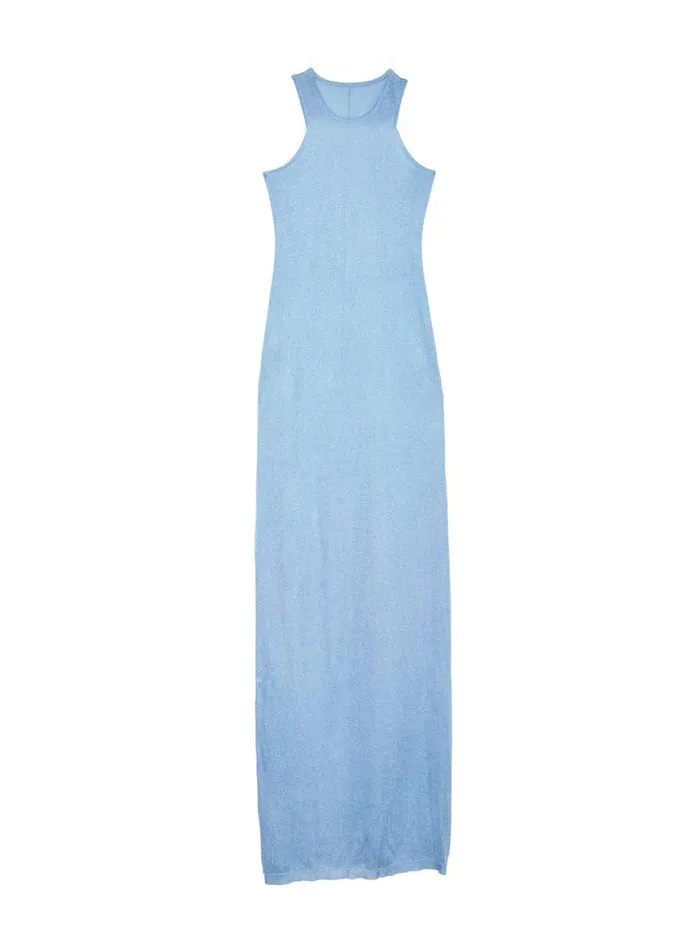 Dresses Clothing Fleur Du Mal Lustre Knit Racer Dress Metallic Blue
