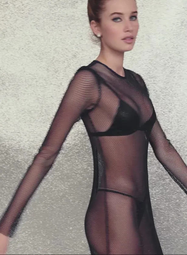 Dresses Clothing Fleur Du Mal Rhinestone Fishnet Dress Deep Ocean