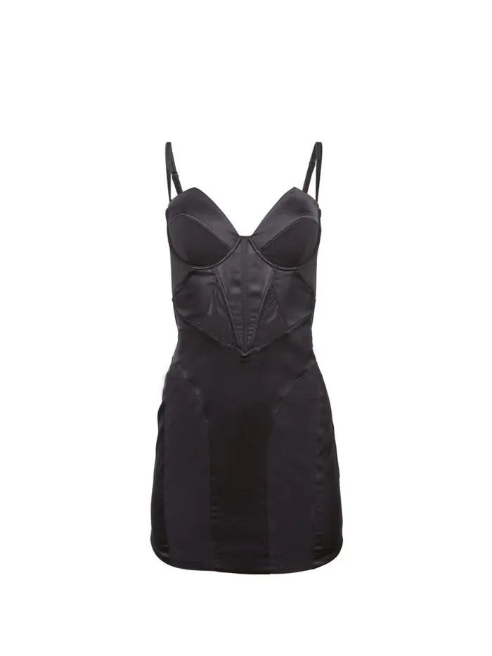 Dresses Clothing Fleur Du Mal Silk and Mesh Bustier Dress Black