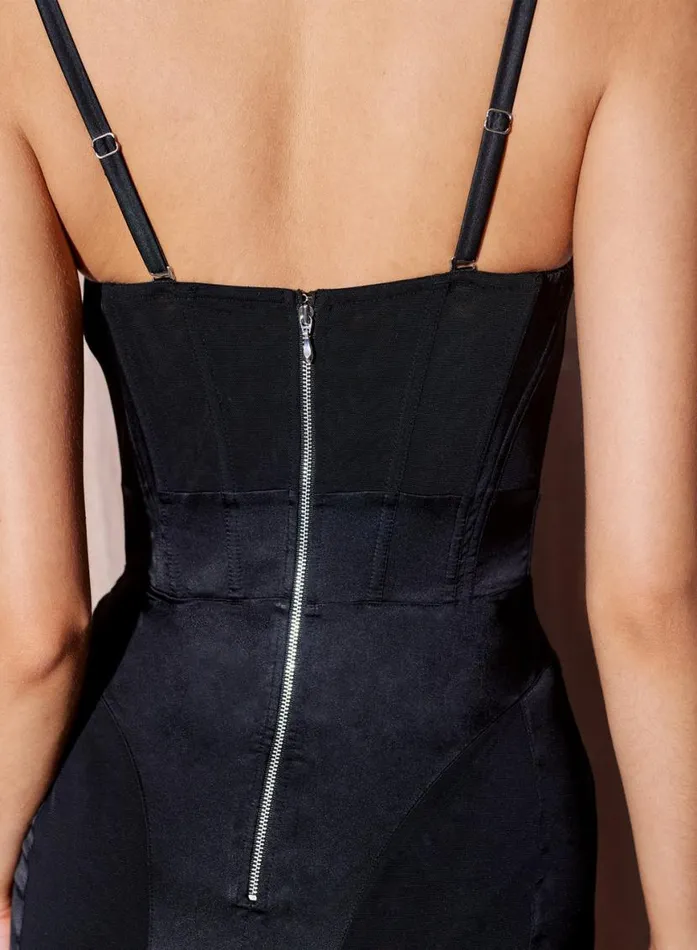 Dresses Clothing Fleur Du Mal Silk and Mesh Bustier Dress Black