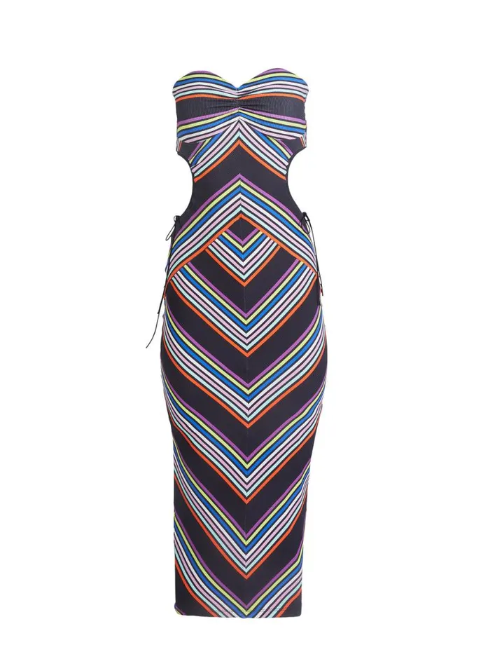 Dresses Clothing Fleur Du Mal Striped Chevron Cutout Dress Multicolor Stripe
