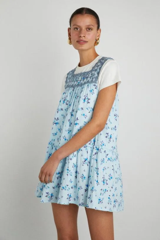 Dresses Women Damson Madder Bliss Mini Dress 8211 Vintage Blue Floral