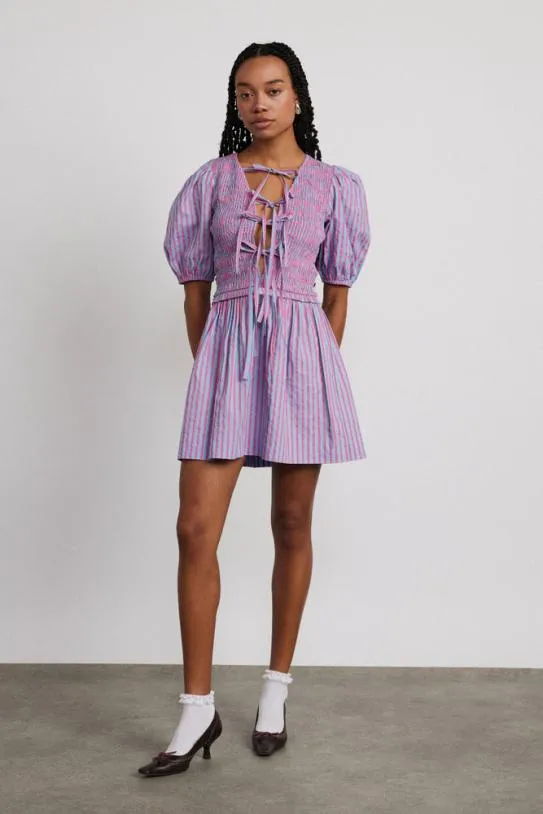 Dresses Women Damson Madder Bluebelle Shirred Mini Dress 8211 Pink and Blue Stripe