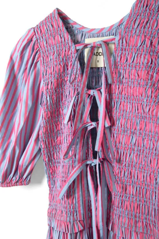 Dresses Women Damson Madder Bluebelle Shirred Mini Dress 8211 Pink and Blue Stripe