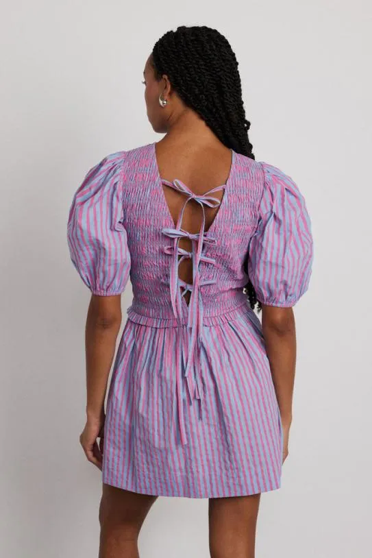 Dresses Women Damson Madder Bluebelle Shirred Mini Dress 8211 Pink and Blue Stripe