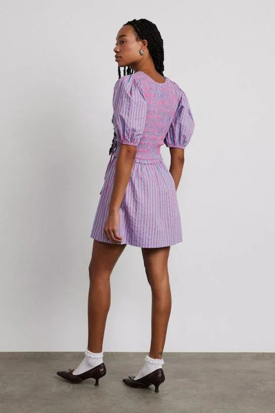 Dresses Women Damson Madder Bluebelle Shirred Mini Dress 8211 Pink and Blue Stripe