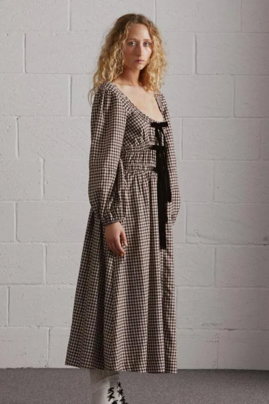 Dresses Women Damson Madder Dakota Bow Midi Dress 8211 Chocolate Check