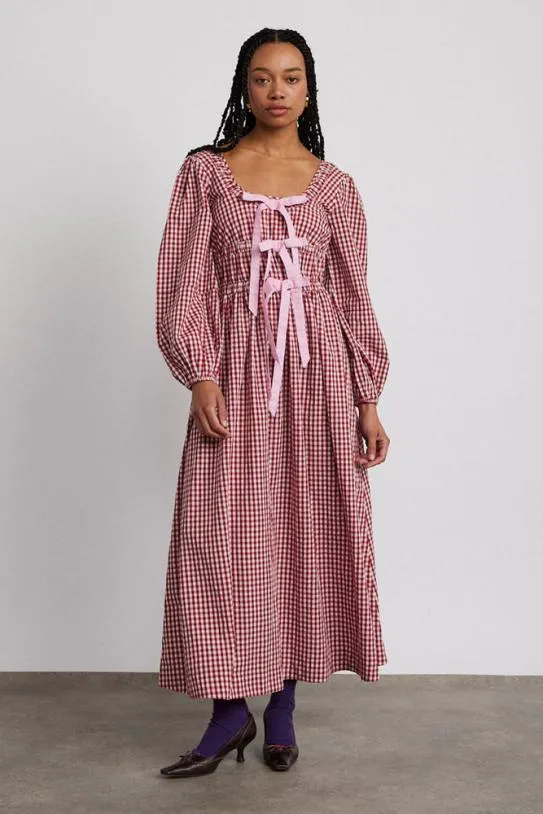 Dresses Women Damson Madder Dakota Bow Midi Dress 8211 Red Gingham